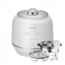 Panela de Arroz Elétrica Cuchen CRT-RPD0610IEWUS 6 Xícaras 1,1L Alta Pressão 2.1 Bar IH Aço Inox 316Ti Branca 120V