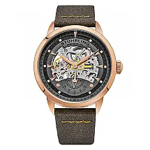 Relógio Legacy 871 Automático 44mm com Mostrador Cinza e Detalhes em Rosa, Pulseira de Couro Laranja e Fivela Tang - Stuhrling.