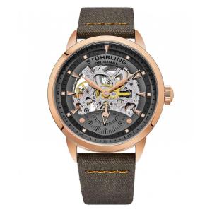 Relógio Legacy 871 Automático 44mm com Mostrador Cinza e Detalhes em Rosa, Pulseira de Couro Laranja e Fivela Tang - Stuhrling.