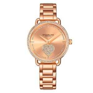 Relgio feminino Valentina 3910 com mostrador rosa, pulseira em ao inoxidvel e fivela de implantao em camadas - Stuhrling.