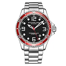 Relógio masculino Stuhrling 3930 com pulseira de aço inoxidável prata e mostrador preto de 43mm.