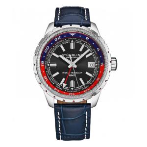 Relógio Global Voyager 1014 GMT 42 mm - Cromo Lunar, com cronômetro mundial e design sofisticado, da Stuhrling.