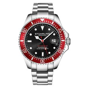 Relógio Masculino Stuhrling Aquadiver 3950 Quartzo 42mm, Prata e Vermelho