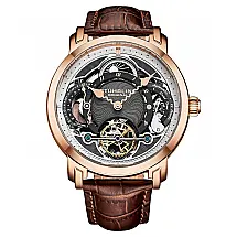 Relógio Celestial Timekeeper 1017 Dual Time Automático 44mm - Preto/Marrom/Dourado, Stuhrling.