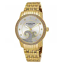 Relógio Stuhrling Clássico Coroa 569 com Mostrador Prateado de 37mm em Ouro e Fivela de Aço Inoxidável Dourada.