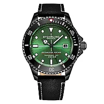Relgio Swiss Automtico Depthmaster Heritage 883HB 42mm, Mostrador Verde e Preto, Pulseira de Couro Preta Stuhrling