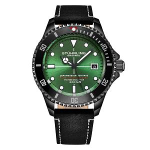 Relgio Swiss Automtico Depthmaster Heritage 883HB 42mm, Mostrador Verde e Preto, Pulseira de Couro Preta Stuhrling