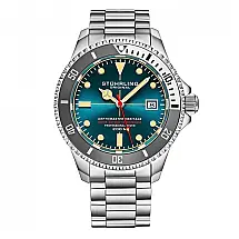 Relógio Automático Stuhrling Depthmaster Heritage 42mm Azul Petróleo, Pulseira Aço Inoxidável Prateado