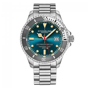 Relógio Automático Stuhrling Depthmaster Heritage 42mm Azul Petróleo, Pulseira Aço Inoxidável Prateado