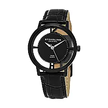 Relgio PVD Preto em Ao Inoxidvel com Pulseira de Couro Genuno em Relevo de Jacar Preto Intercambivel - Stuhrling