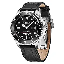 Relogio Automatico Depthmaster 883L 42mm em Prata com Mostrador Preto e Pulseira de Couro Preto Stuhrling