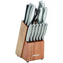 Conjunto de Facas em Aço Inoxidável com Bloco de Bancada e Cabo Ergonômico, 15 Peças, Farberware, Prata e Marrom