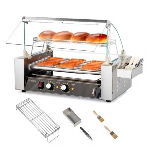 Máquina para Cachorro Quente 7 Rolos até 18 Salsichas com Luz LED, Controle de Temperatura Duplo e Aquecedor de Pão, 110V 1050W, ROVSUN