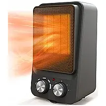 Mini Aquecedor Elétrico Portátil de Cerâmica com Proteção Contra Tombamento e Superaquecimento, VEOHAUT, Preto