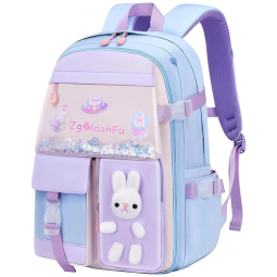 Mochila escolar infantil kistou coelho kawaii, oxford impermeável, grande capacidade, rosa