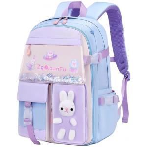Mochila escolar infantil kistou coelho kawaii, oxford impermeável, grande capacidade, rosa