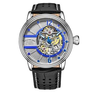 Relógio Automático Prospero 3971, Mostrador Prateado 44mm, Pulseira de Couro Preta com Fivela Prateada - Stuhrling.