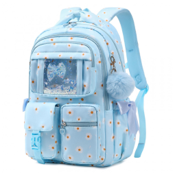 Mochila escolar PIG PIG GIRL azul com margaridas, 21,8 L, múltiplos compartimentos