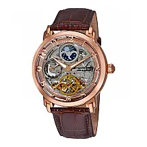 Relógio Winchester Revolution 165XL Automático 47mm com Mostrador Rosa e Pulseira de Couro Marrom, Stuhrling