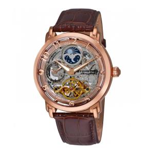 Relógio Winchester Revolution 165XL Automático 47mm com Mostrador Rosa e Pulseira de Couro Marrom, Stuhrling