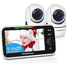 Babá Eletrônica com 2 Câmeras, Áudio, Bateria de 30 Horas, sem WIFI, ChildsFarm HB6850Pro, Branca