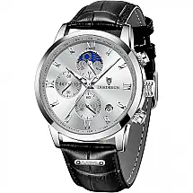 Relógio Homens Esportes Cronógrafo Prova dÁgua Analógico Quartz Pulseira de Couro Preto Masculino