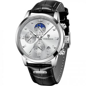 Relógio Homens Esportes Cronógrafo Prova dÁgua Analógico Quartz Pulseira de Couro Preto Masculino