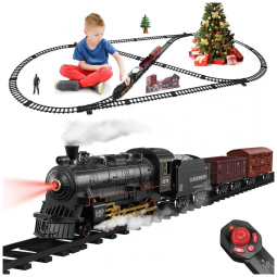 Conjunto de Trenzinho de Brinquedo com Controle Remoto, Veículo de Carga e Trilhos para Crianças de 3 a 12 anos, SWATW, Preto