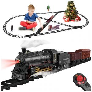 Conjunto de Trenzinho de Brinquedo com Controle Remoto, Veículo de Carga e Trilhos para Crianças de 3 a 12 anos, SWATW, Preto