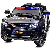 Carro Elétrico Infantil Polícia 24V Preto com Controle Remoto, 3 Velocidades, Cinto Ajustável, Sirene, Luzes e Alto-Falante