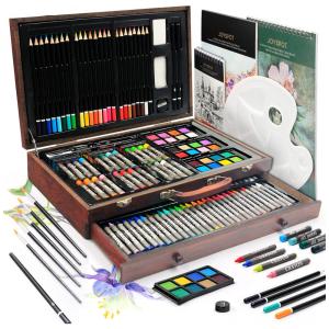Kit de Pintura JOY SPOT com 148 Peças e Caixa de madeira Portátil, Marrom Escuro