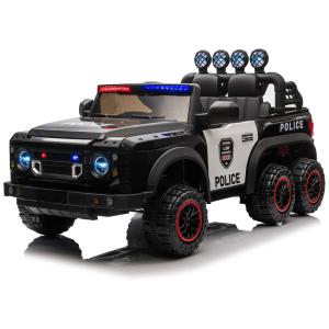 Carro Elétrico Infantil 1 Assento com Controle Remoto, Luz de Sirene e 6 Rodas, 12V, Cuoote Polícia, Preto