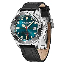 Relogio Swiss Automatico Depthmaster Heritage 883HL 42mm, mostrador azul petroleo, pulseira de couro preto, Stuhrling.