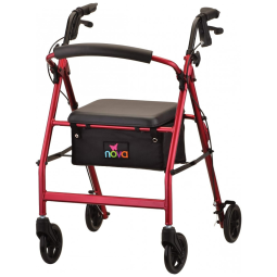 Andador Adulto Idoso NOVA Vibe 6 com Assento, Suporta até 136 Quilos, Vermelho