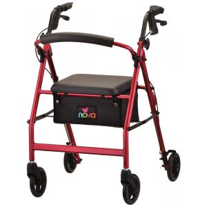 Andador Adulto Idoso NOVA Vibe 6 com Assento, Suporta até 136 Quilos, Vermelho
