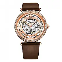 Relógio Automático Stuhrling Luxe 4022 38mm, Mostrador e Pulseira Rosa e Marrom Elegantes