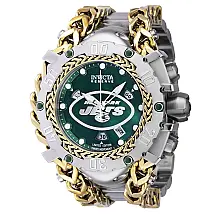 Relgio masculino reserva NFL New York Jets Swiss Ronda Z60 calibre com mostrador madreprola - 55,25 mm. Ao. Ouro