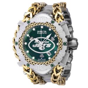 Relgio masculino reserva NFL New York Jets Swiss Ronda Z60 calibre com mostrador madreprola - 55,25 mm. Ao. Ouro
