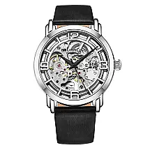 Relógio Automático Winchester 3982, Mostrador Prateado, Pulseira de Couro Preto, Fivela de Prata Tang Stuhrling