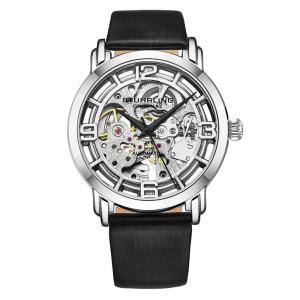 Relógio Automático Winchester 3982, Mostrador Prateado, Pulseira de Couro Preto, Fivela de Prata Tang Stuhrling