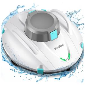 Robô Limpador de Piscina sem Fio com Tempo de Execução de 2H, Estacionamento Automático e Sucção de Energia Forte, Moolan, Branco