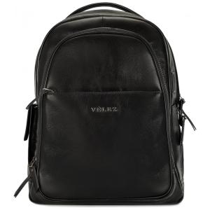 Mochila Masculina de Couro para Laptop, VELEZ, Preto Fosco