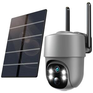 Câmera de Segurança sem Fio Solar 2.4G WIFI com Detecção de Movimento e Luz LED, Xparkin, Cinza