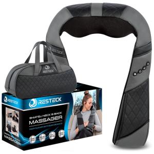 Massageador Shiatsu Elétrico Portátil para Ombros, Pernas e Costas, Bivolt, RESTECK BD1041, Preto e Cinza