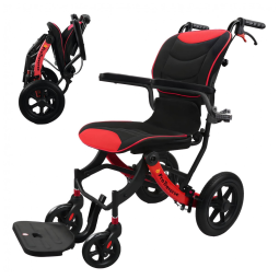 Cadeira de Rodas para Adultos ProTraverse Vermelha Dobrável Leve com Almofadas Removíveis Viagem Todos os Terrenos