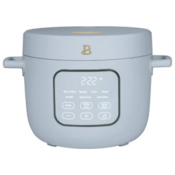 Panela elétrica de arroz e grãos Beautiful 2,6L azul com revestimento cerâmico, 8 programas, bandeja de vapor, 500W, 110V