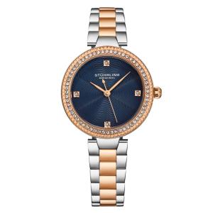 Relgio Stuhrling Brilliance 4043 de 32mm com mostrador azul, pulseira em ouro amarelo e prata, estilo clssico