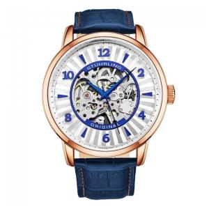 Relógio Masculino Stuhrling 3973 Automático 48mm, Ouro Rosa e Azul
