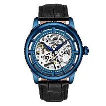 Relogio aviador de couro preto com mostrador azul Stuhrling 3933