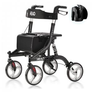 HEAO Andador Adulto Idoso com Apoio de Braço, Assento Acolchoado e Cesto, Suporta até 160 quilos, Preto